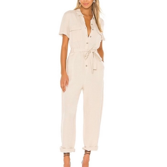 Rails Callie Linen Blend Jumpsuit Size M Women’s Cream Beige Collared Buttoned - Picture 1 of 15